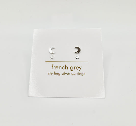 Sterling silver Moon and star earrings - Silver