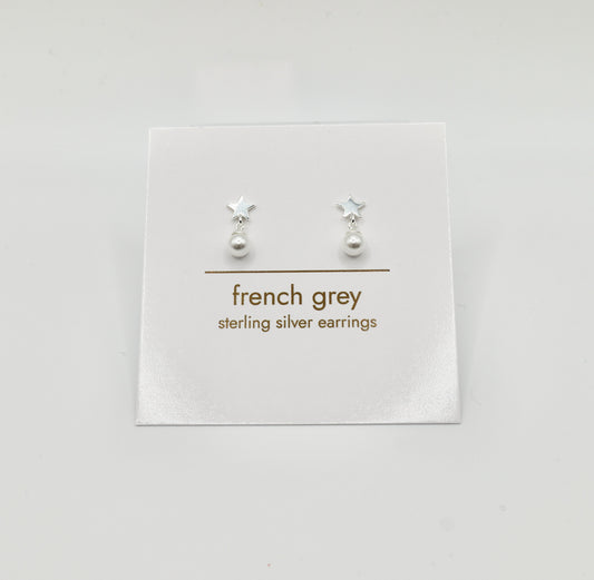 Sterling silver star and pearl earrings - Silver
