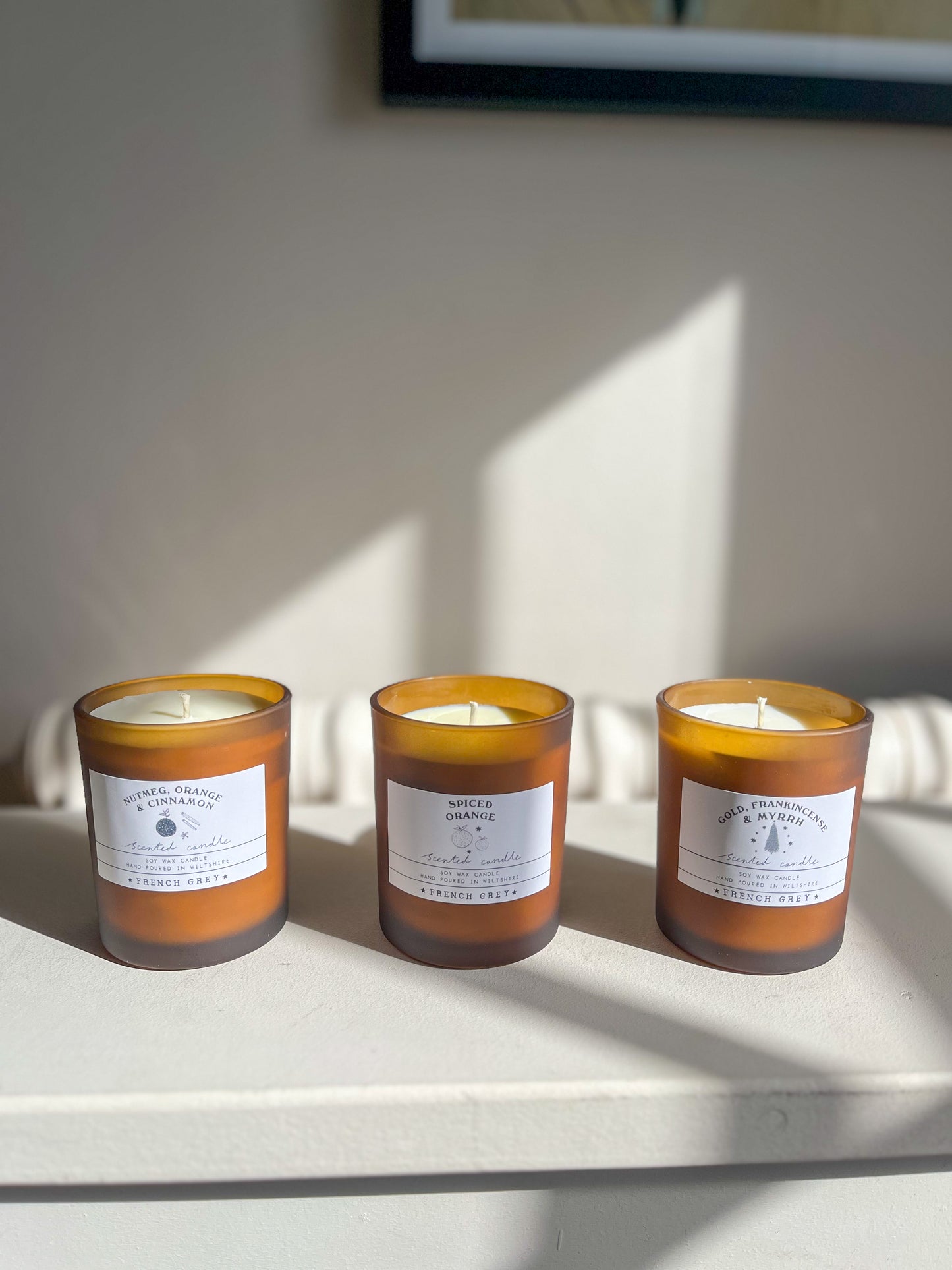 Gold, Frankincense & Myrrh Brown Glass Candle