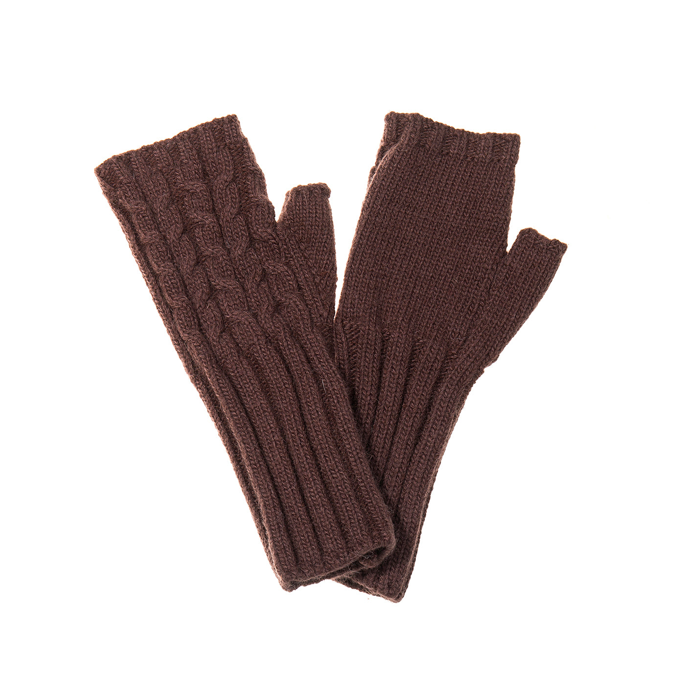 Knitted Fingerless Gloves - Chocolate