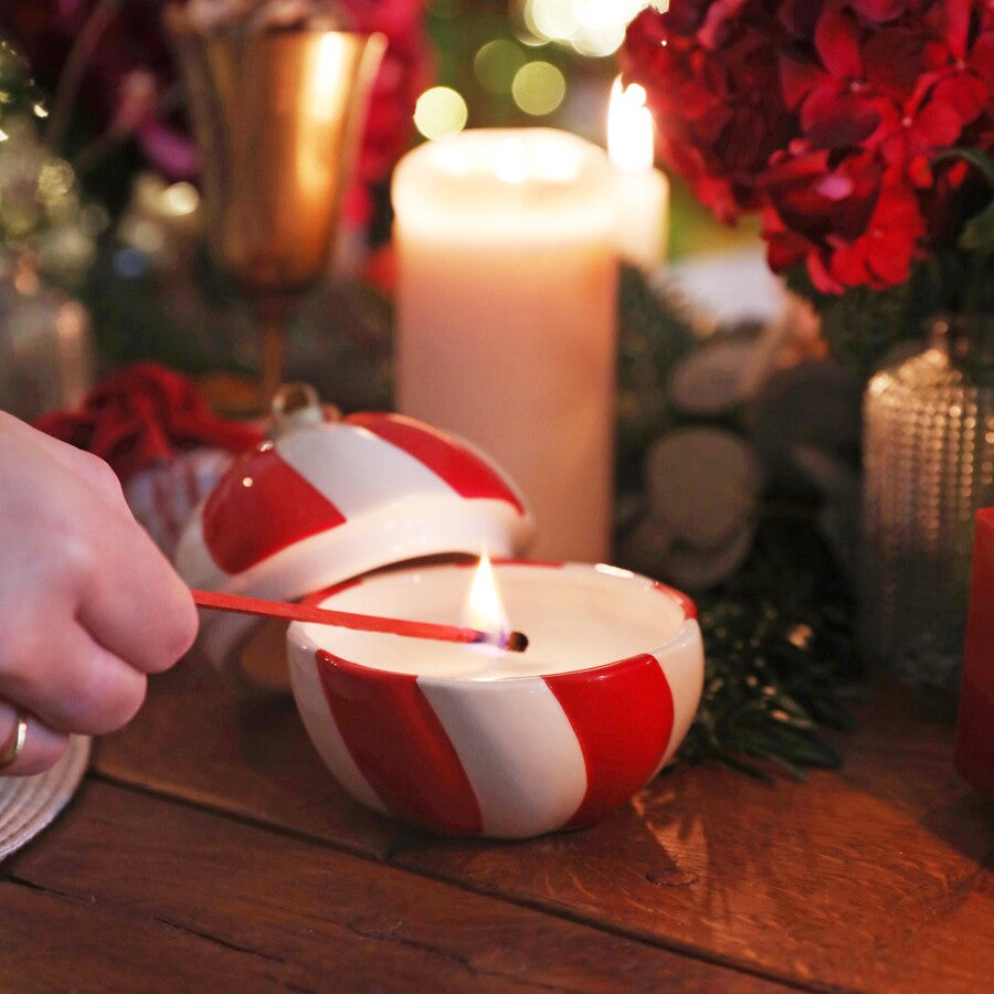 Candy Cane Stripe Bauble Cinnamon Candle