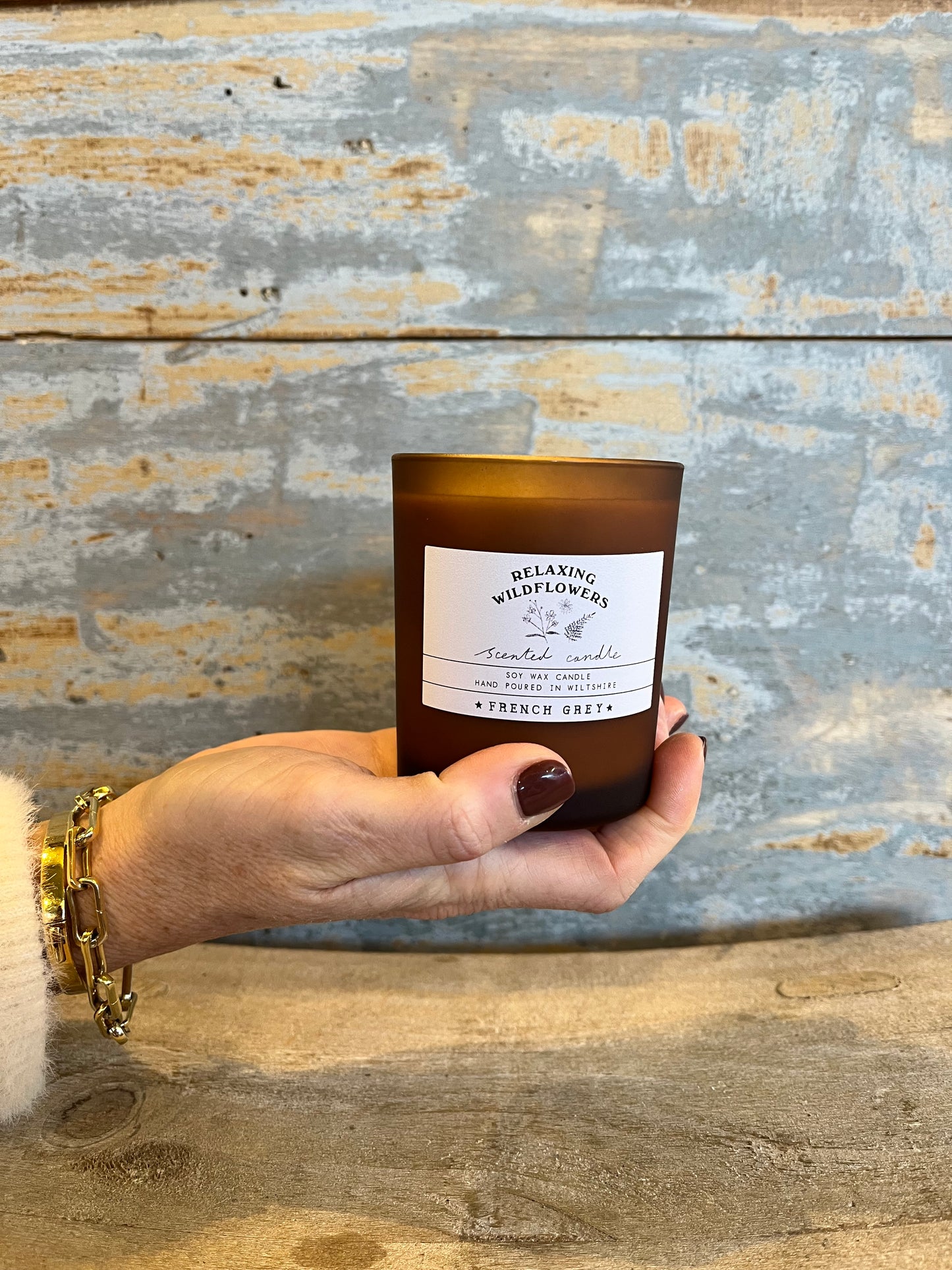 Relaxing Wildflowers Brown Glass Candle