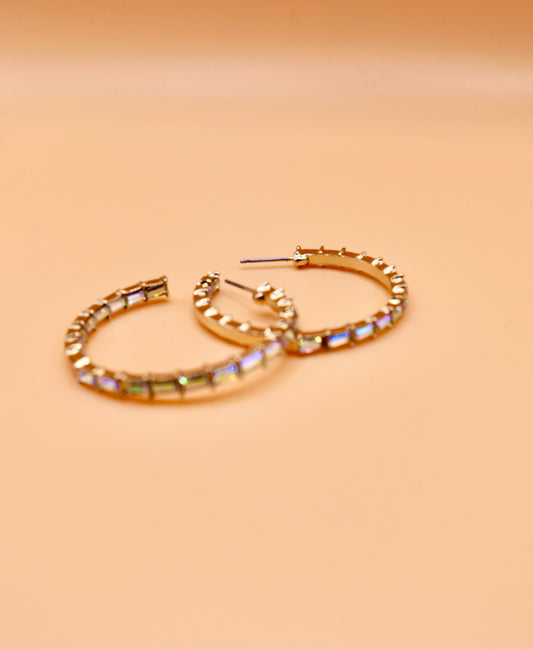 "Ella" Iridescent stone hoop - Gold