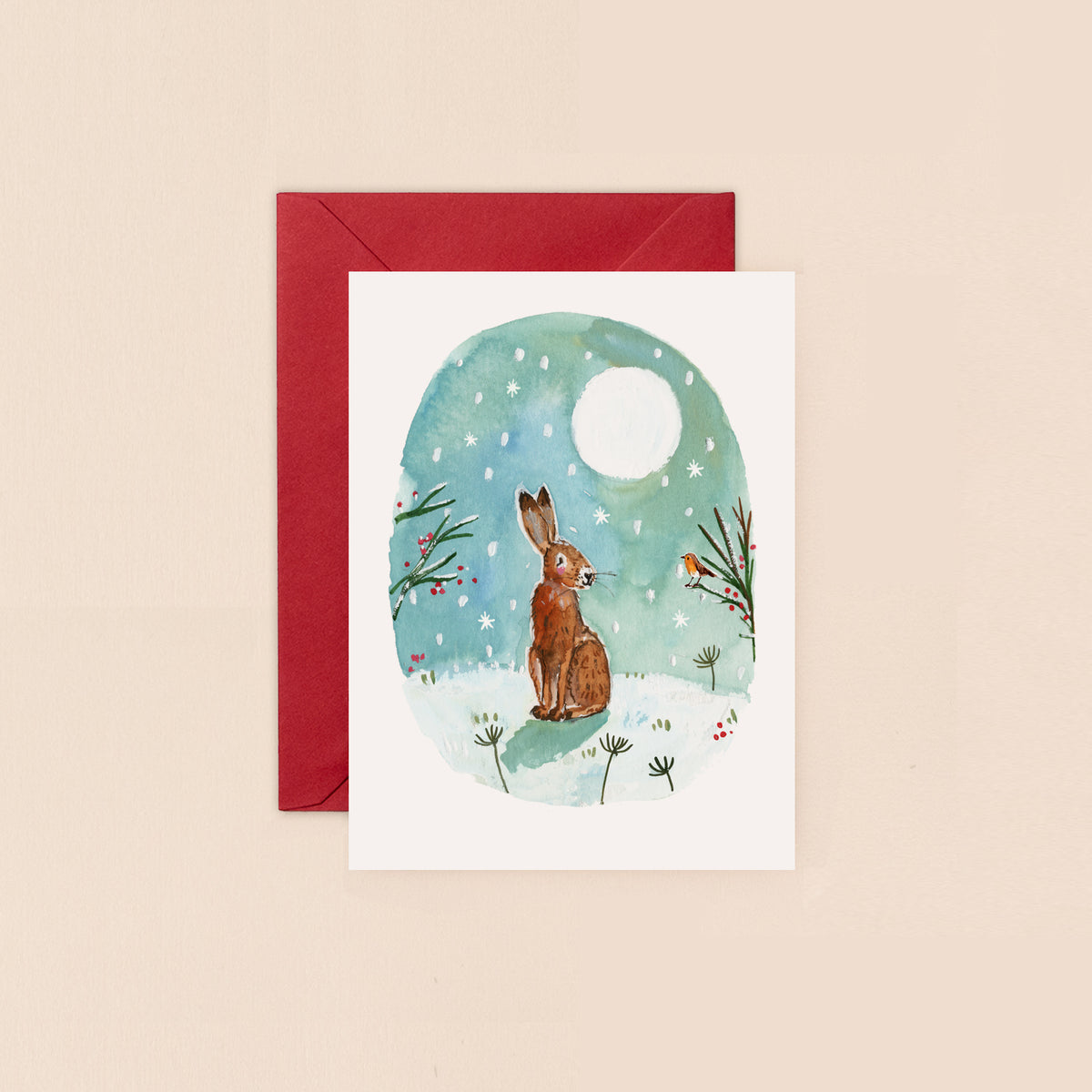 Christmas Hare & Robin Mini Card
