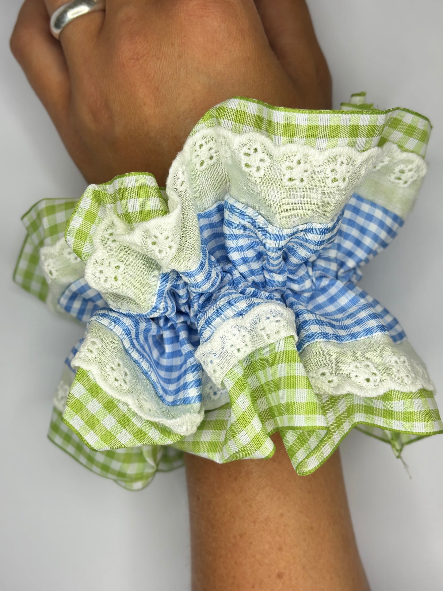 Gingham green and blue giant Scrunchie