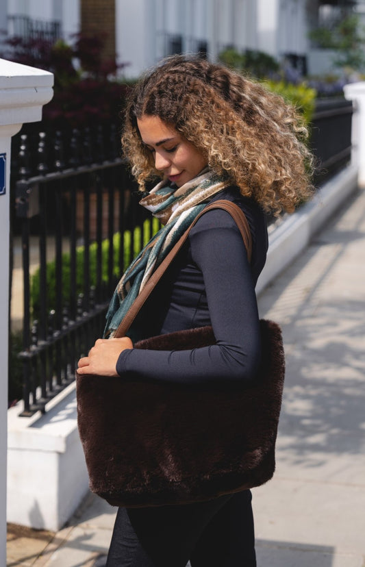 Chocolate Brown Faux Fur Tote Bag