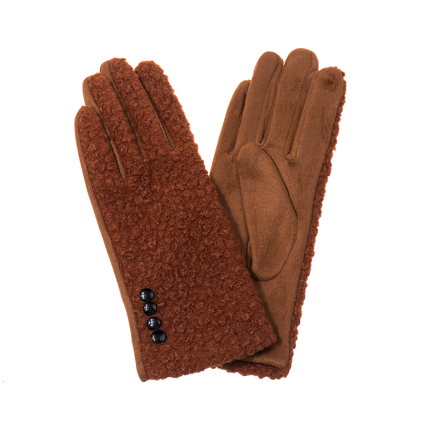 Faux Suede Shirling Gloves - Burnt Spice
