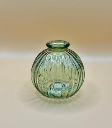 Bud Vase - Round green ribbed