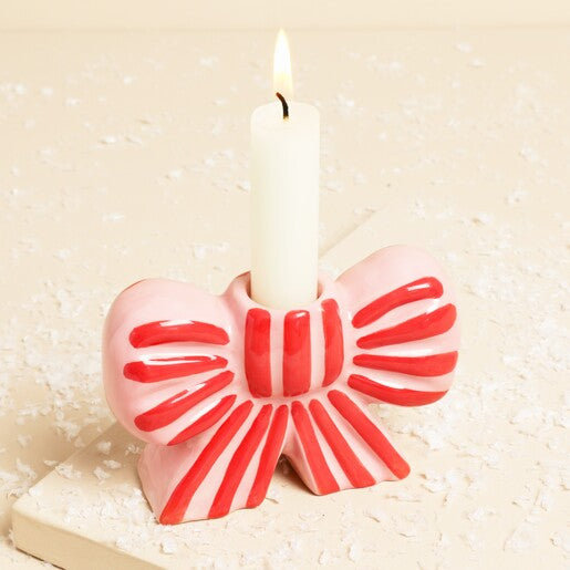 Stripe Bow Candle Holder - Red & Pink