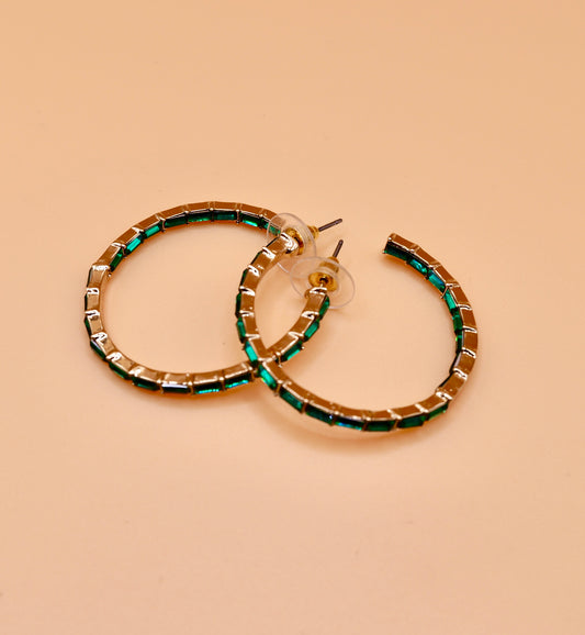 'Ella" hoop earrings with green stones - Gold