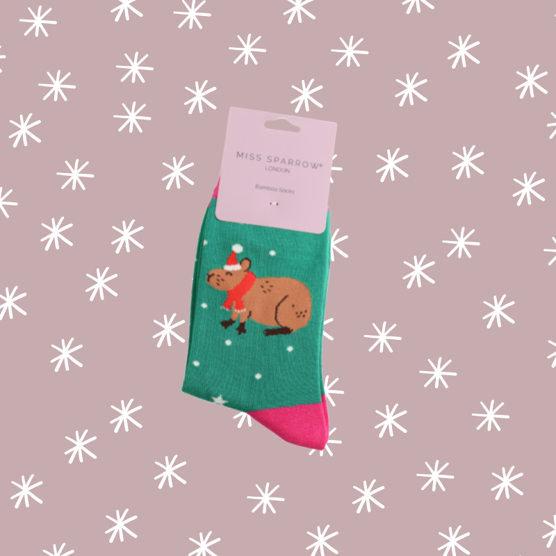 Christmas Capybara Bamboo Socks - Green