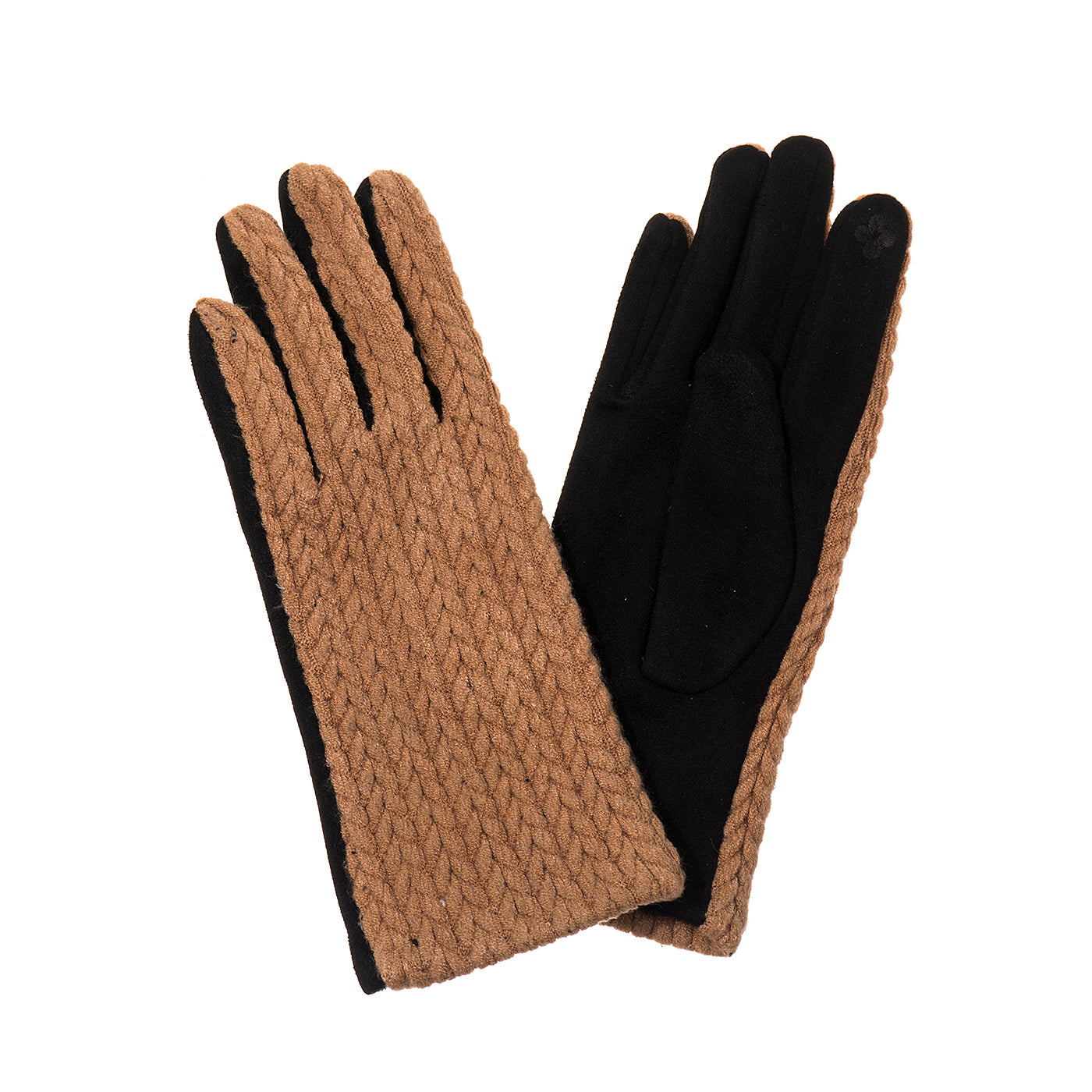 Faux Suede Woven Gloves - Brown