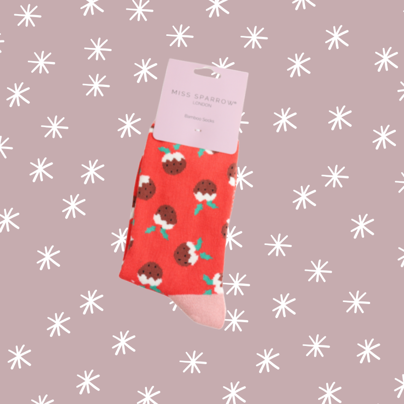 Christmas Puddings Bamboo Socks - Red