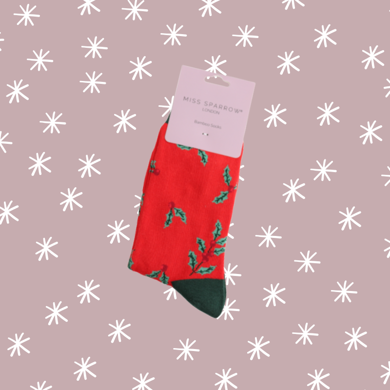 Holly Sprigs Bamboo Socks - Red
