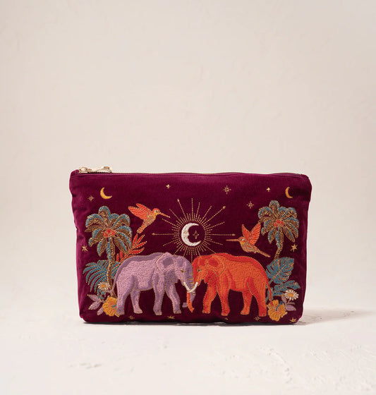 Enchanted Elephant Velvet Everyday Pouch - Ruby