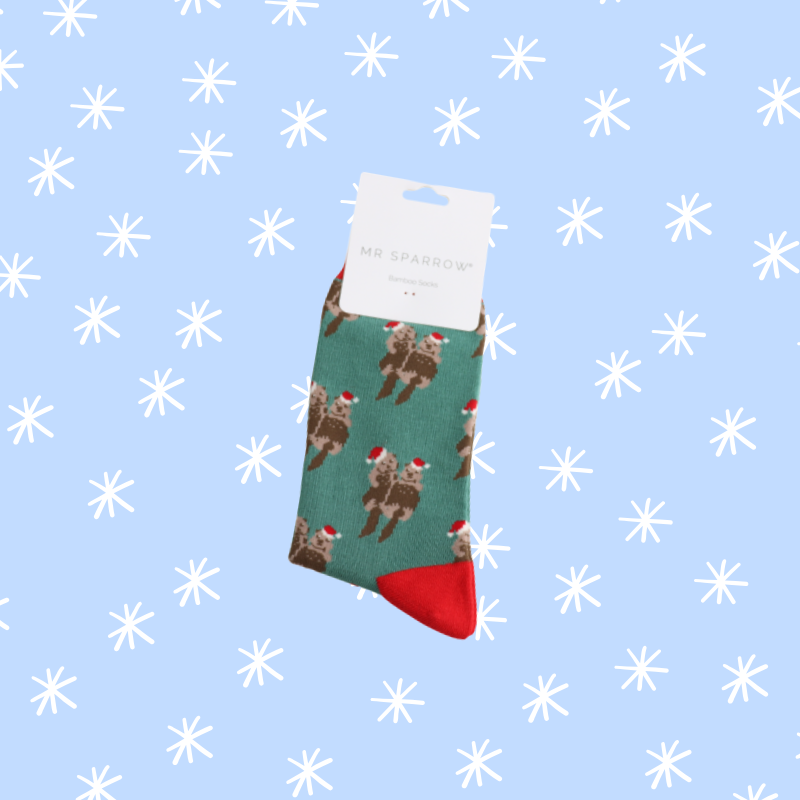 Festive Otters Bamboo Socks - Green