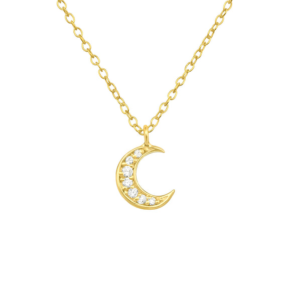 Gold Plated Sterling Silver Diamanté Moon Necklace