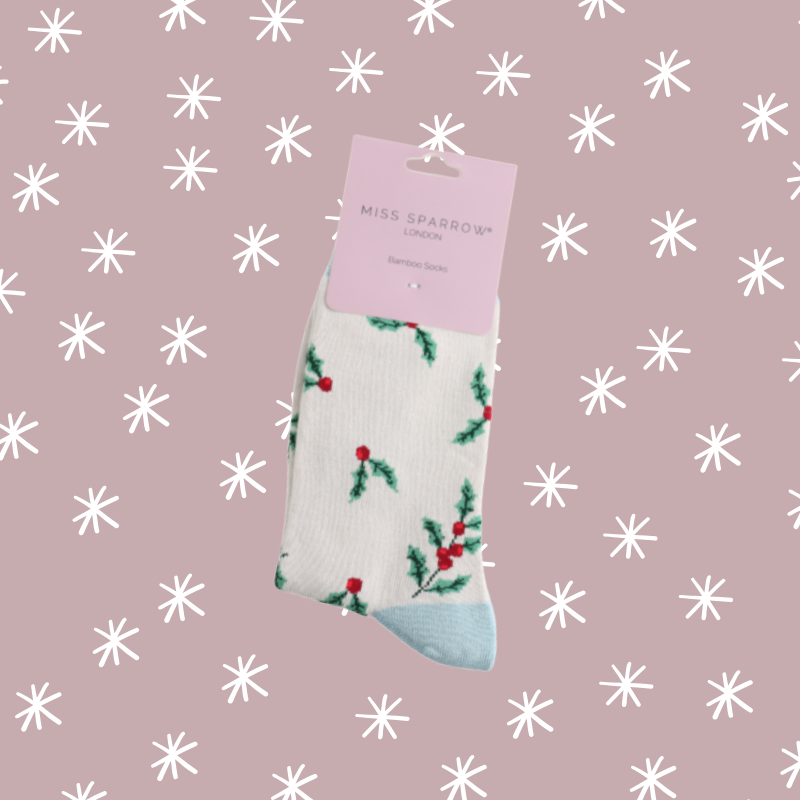 Holly Sprigs Bamboo Socks - Cream