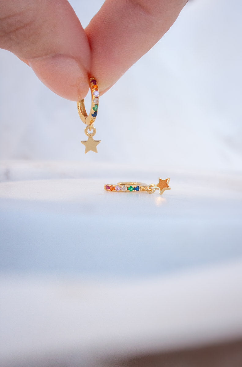 Sterling Silver Rainbow Star Mini Hoops