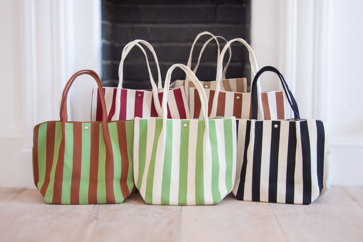 Stripe Canvas Tote Bag - Beige
