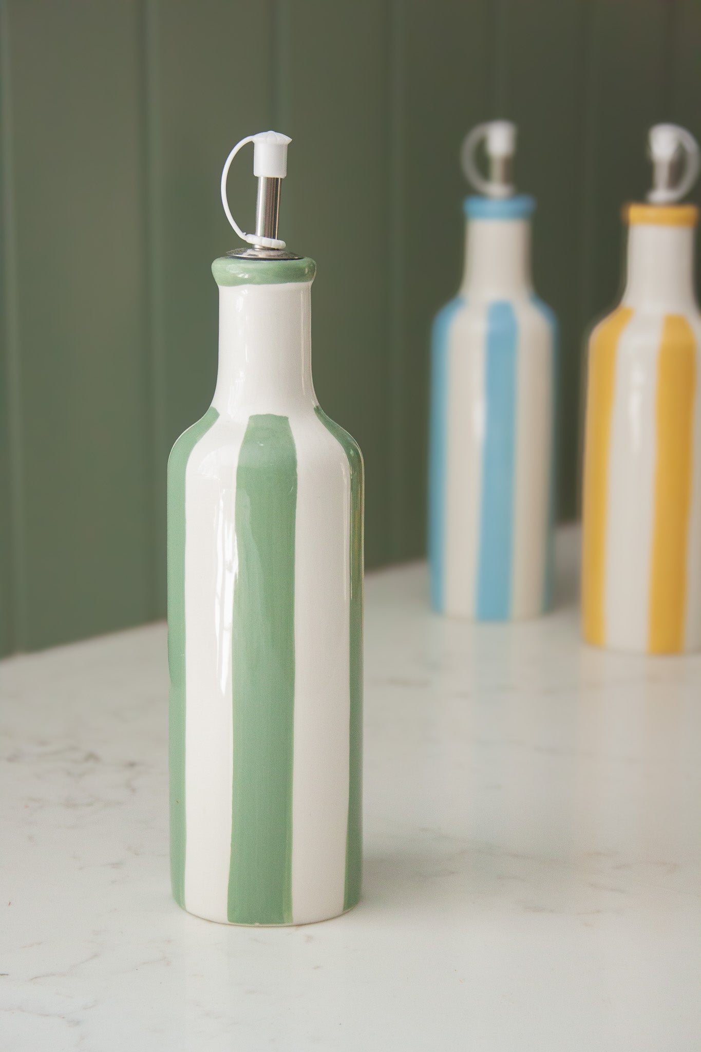 Green Striped Ceramic Oil Decanter