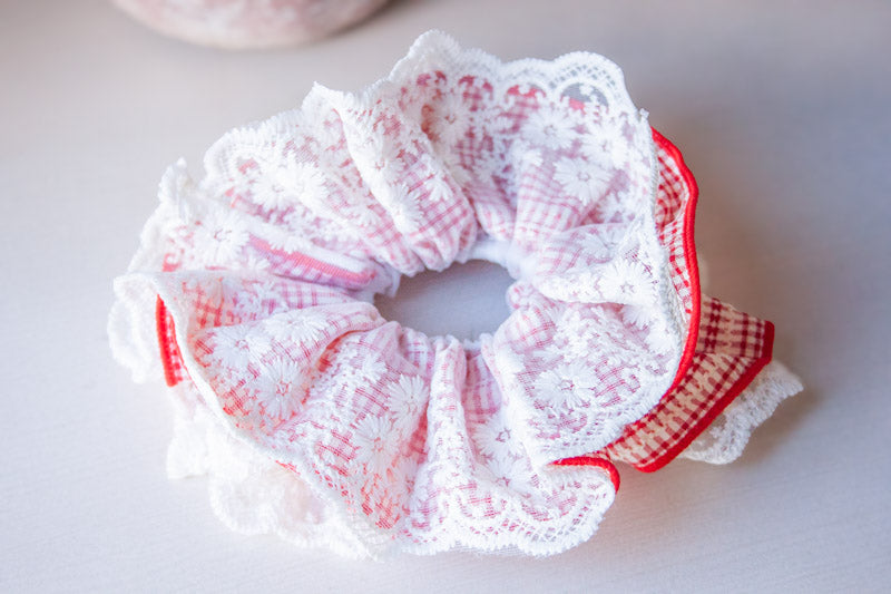 Red & White Patchwork Hair Scrunchie