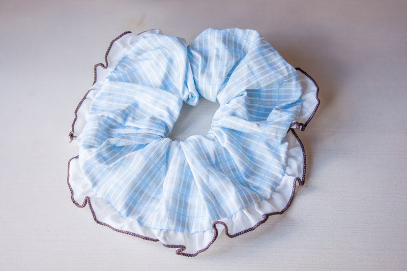 Oversized Frilled Plaid Hair Scrunchie