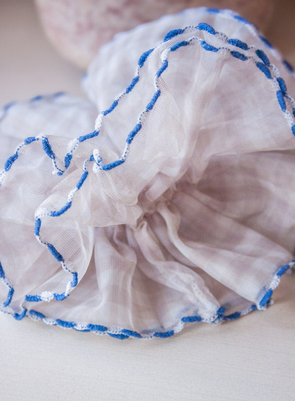 Oversized Blue Gingham Frilled Hair Scrunchie