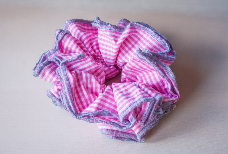 Pink Gingham Frilled Hair Scrunchie