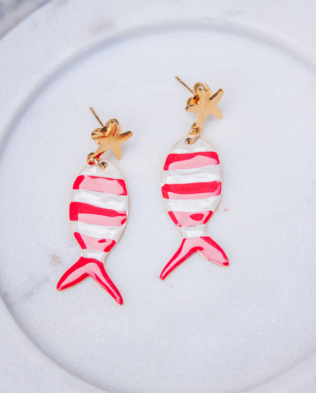 Red Striped Fish Drop Earrings