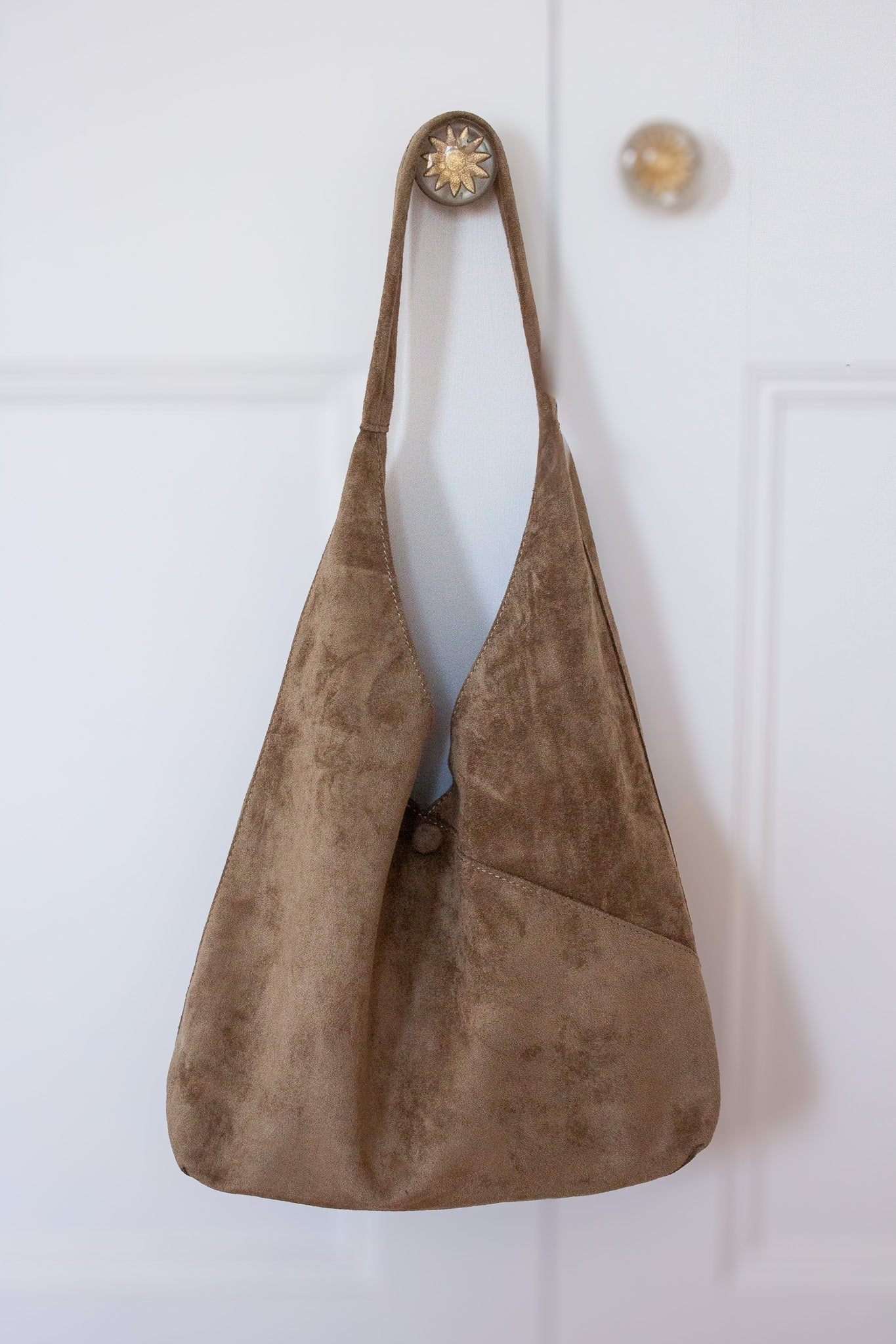 Faux Suede Hobo Bag - Stone