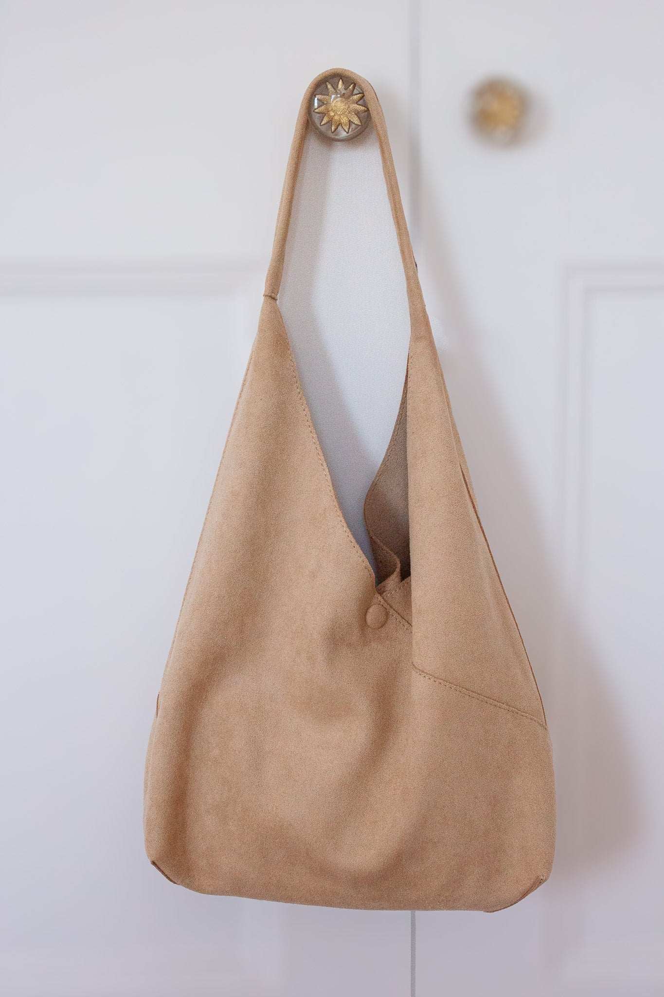 Faux Suede Hobo Bag - Light Beige