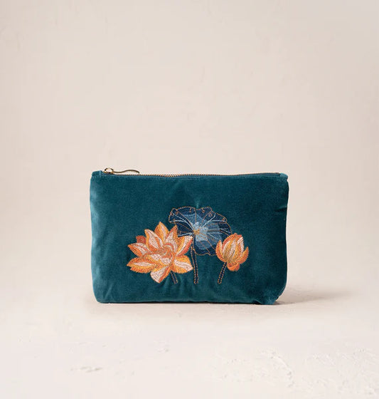 Elizabeth Scarlett Lotus flower Mini Pouch - Rich Blue