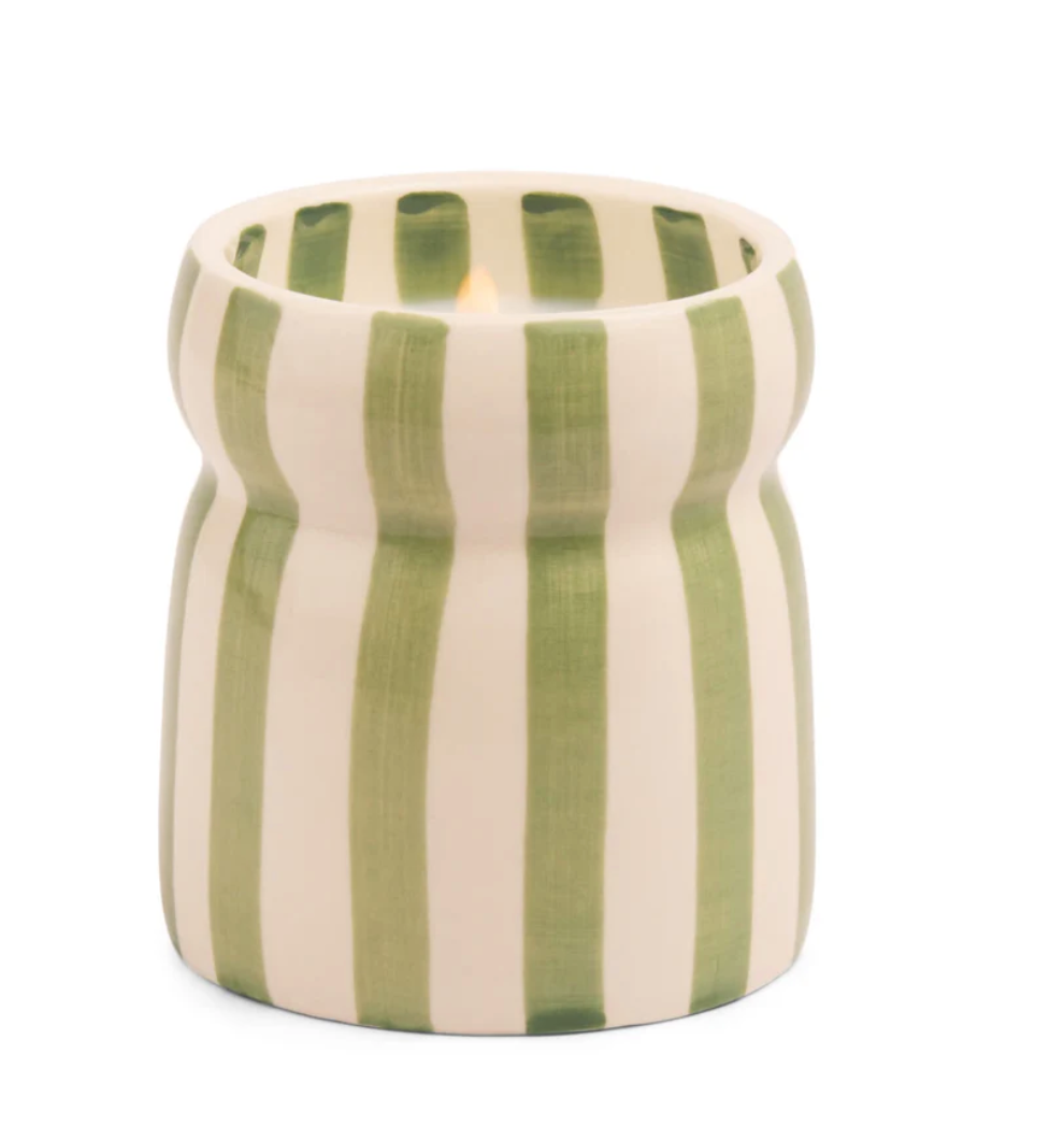 Cabana Sage Striped Ceramic Candle - Bora Bora