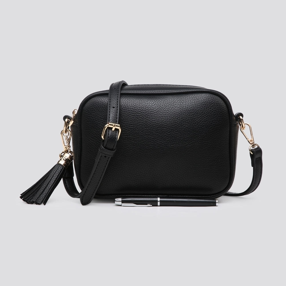 Black tassel cross body bag top