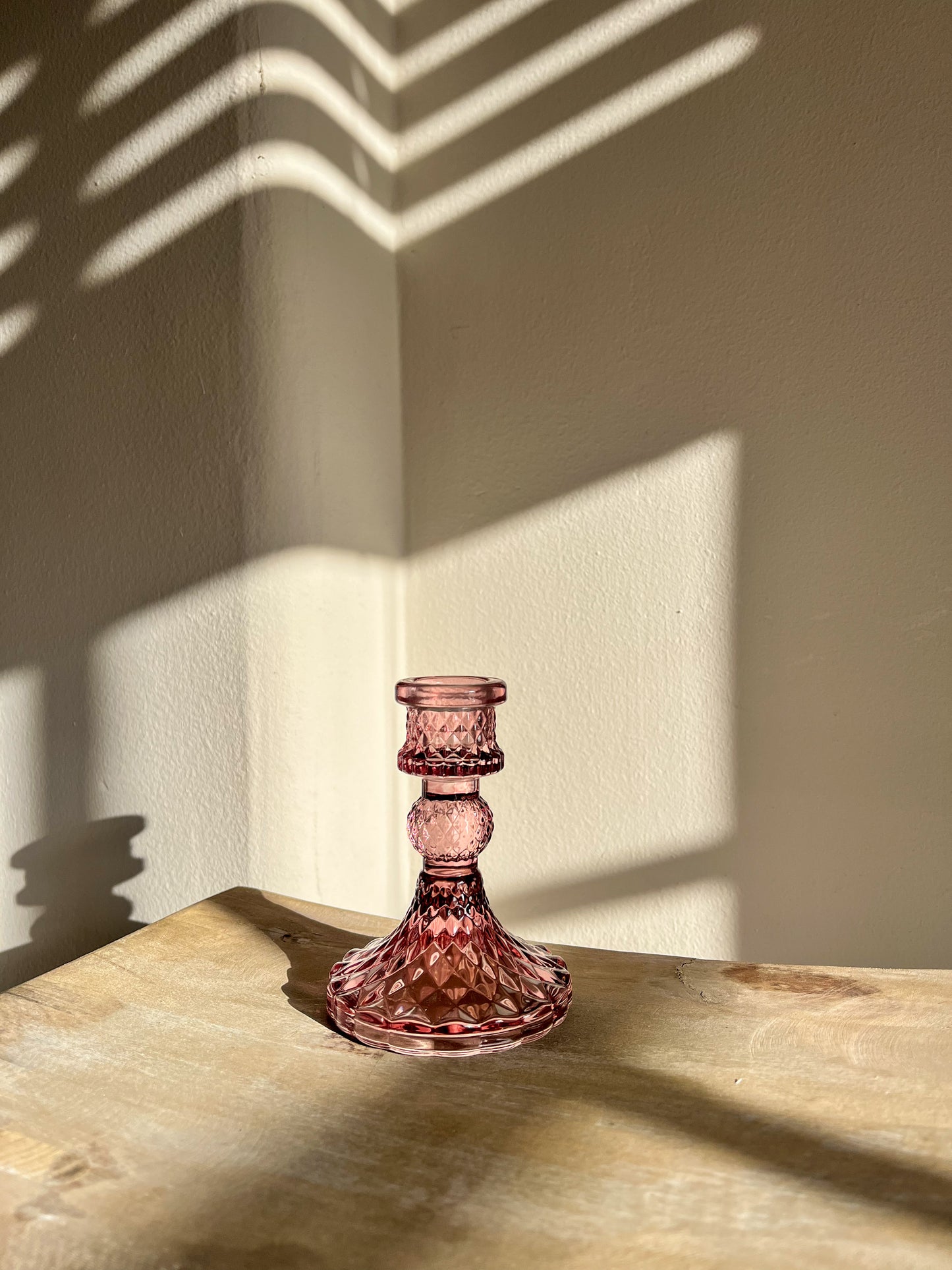 Glass Candle Stick Holder - Pink