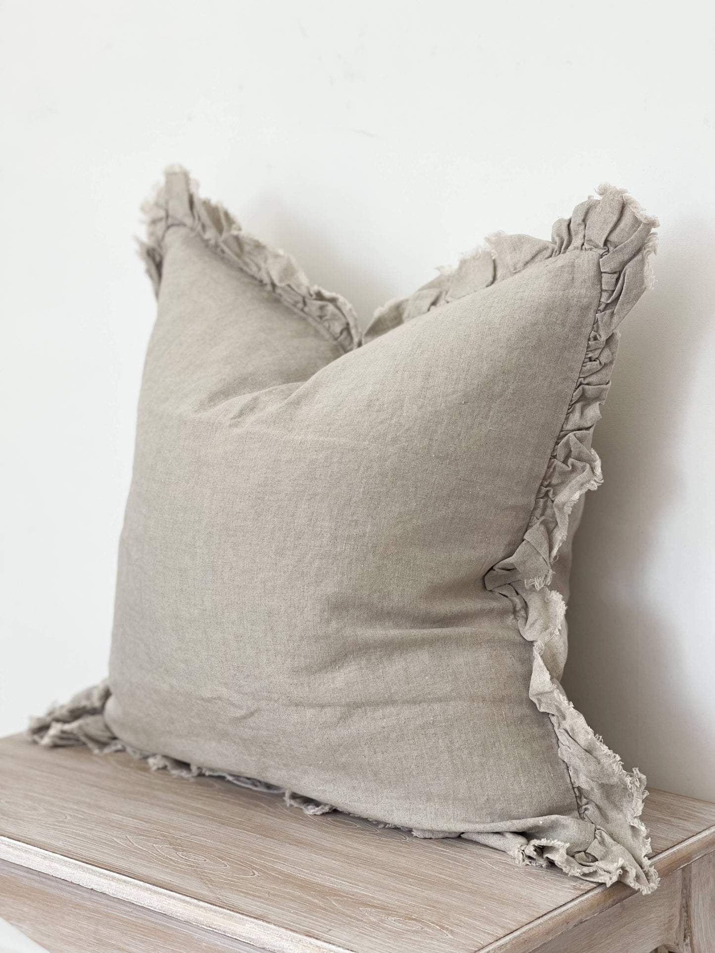 Hallie Ruffled Linen Cushion Cover – Natural Beige: 45 x 45 cm