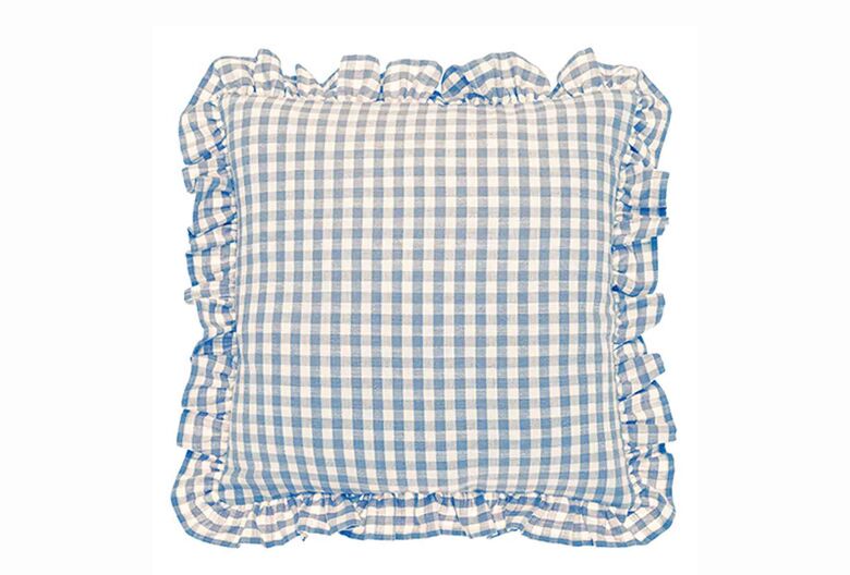 Gingham Ruffle Square Cushion - Blue