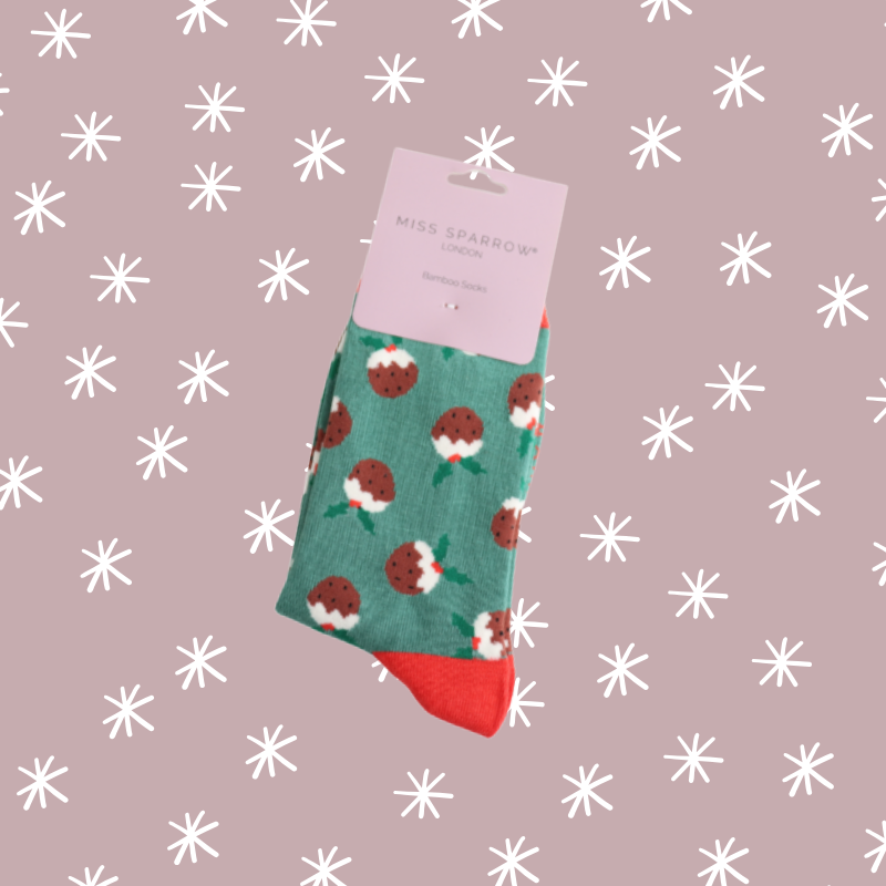 Christmas Puddings Bamboo Socks - Green