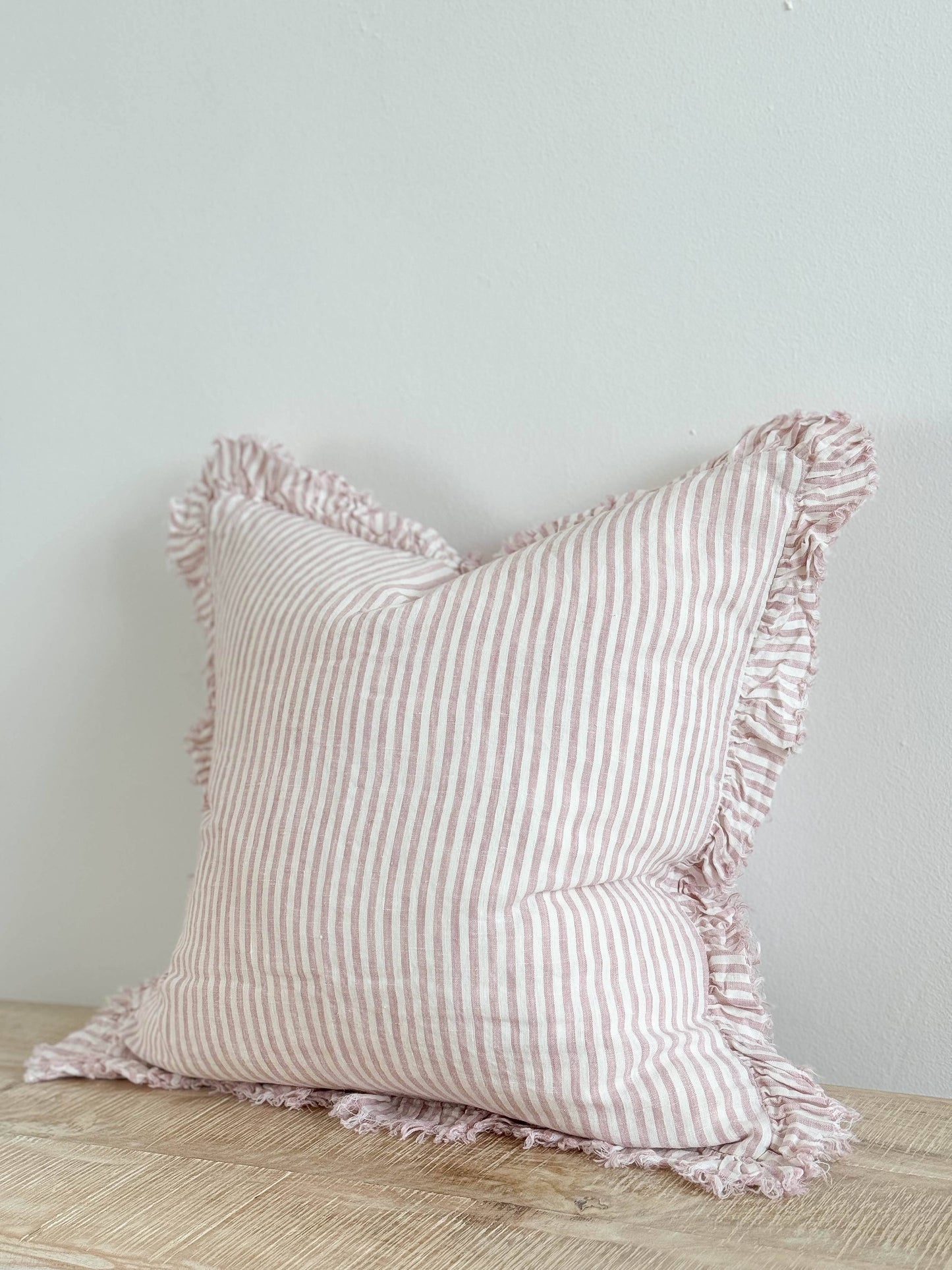 Hallie Ruffled Linen Cushion Cover 45x45 – Pink Stripe