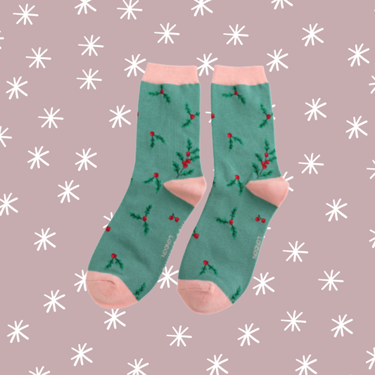 Holly Sprigs Bamboo Socks - Green