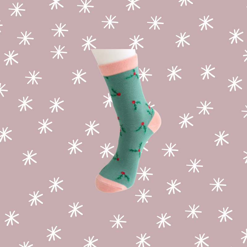 Holly Sprigs Bamboo Socks - Green