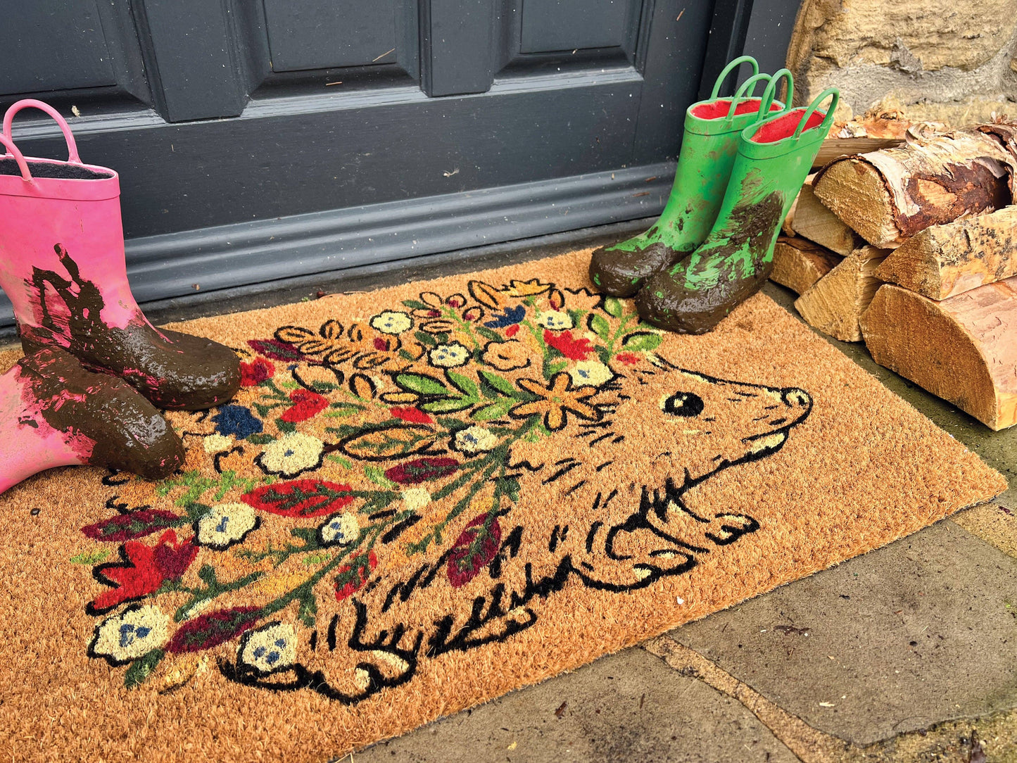 My Mat Printed Coir Floral Hedgehog Doormat: 045x075