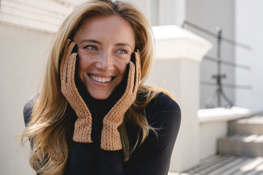 Faux Suede Woven Gloves - Brown