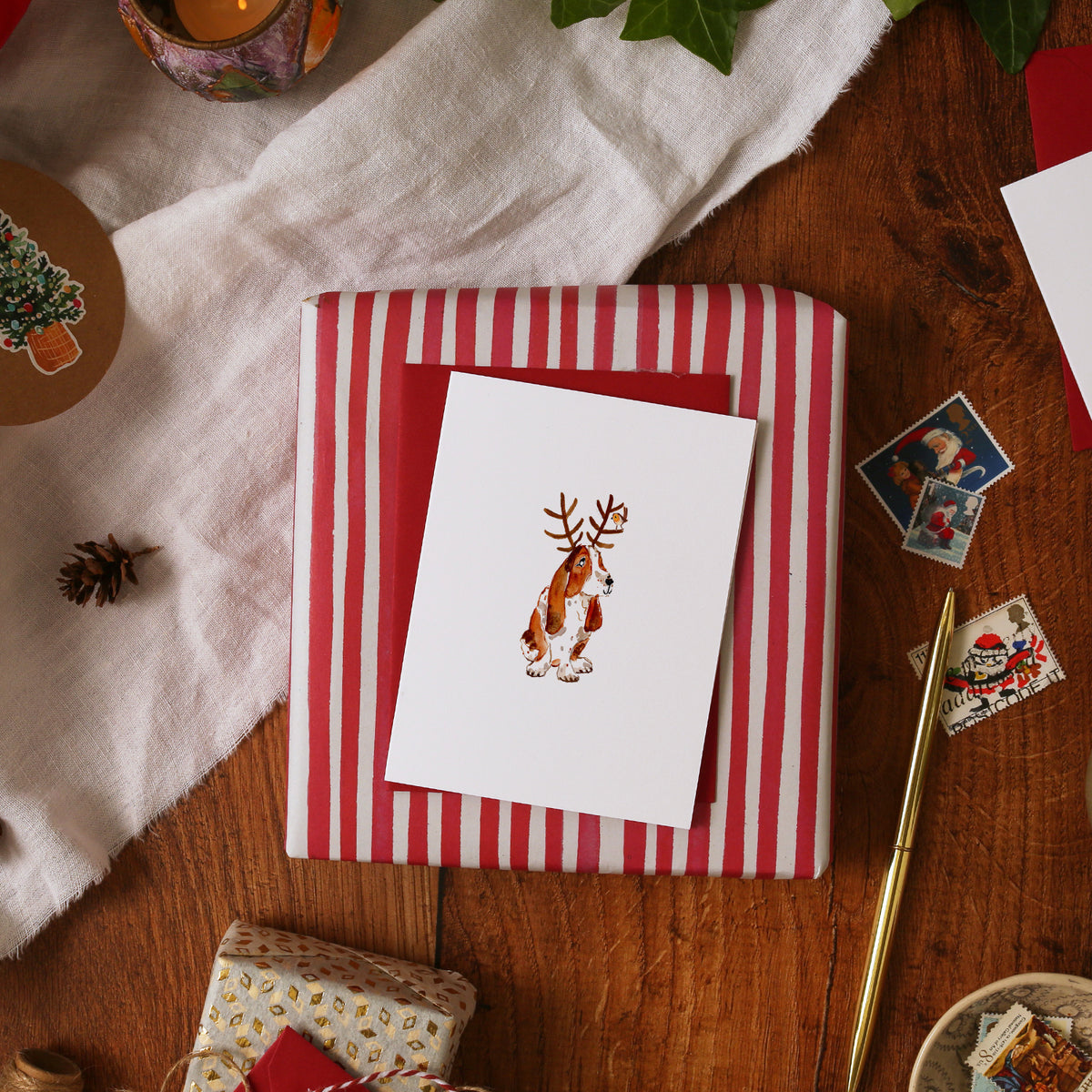 Christmas Dog & Robin Mini Card
