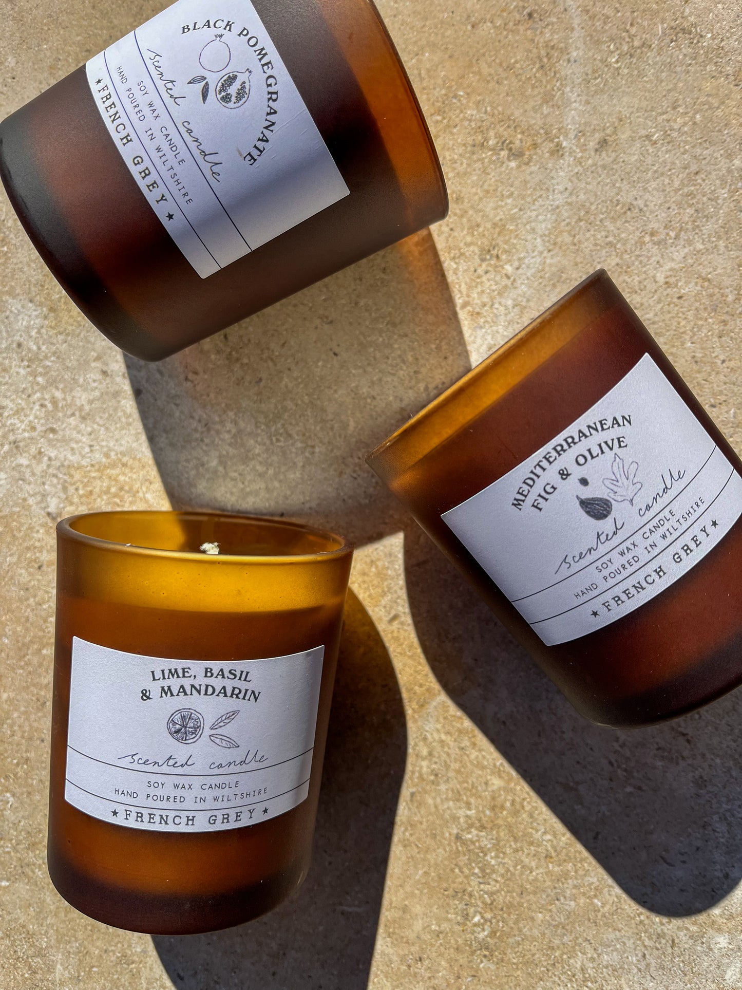 Lime, Basil and Mandarine brown glass candle