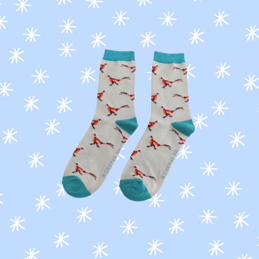 Pheasants Bamboo Socks - Grey