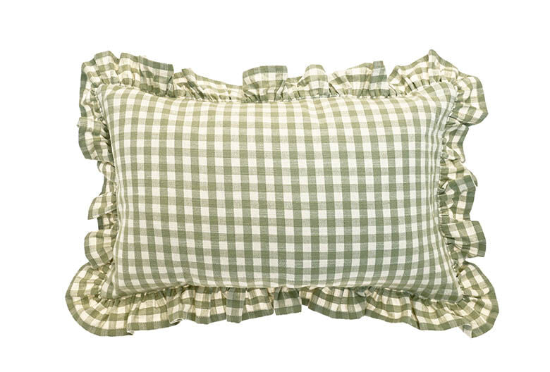 Gingham Ruffle Cushion - Green