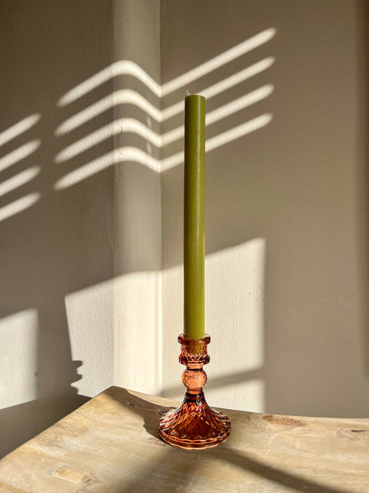 Glass Candle Stick Holder - Red