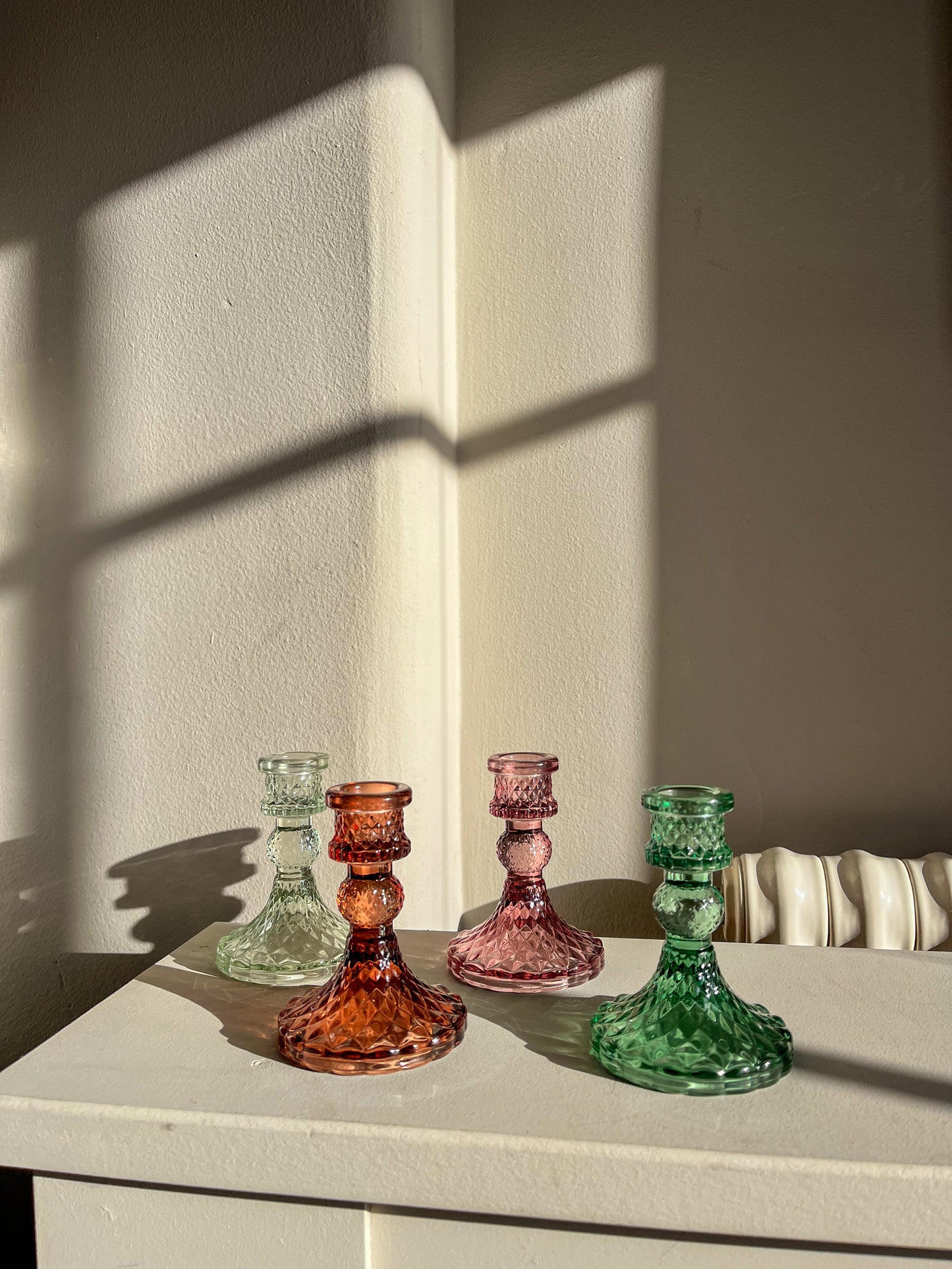 Glass Candle Stick Holder - Red